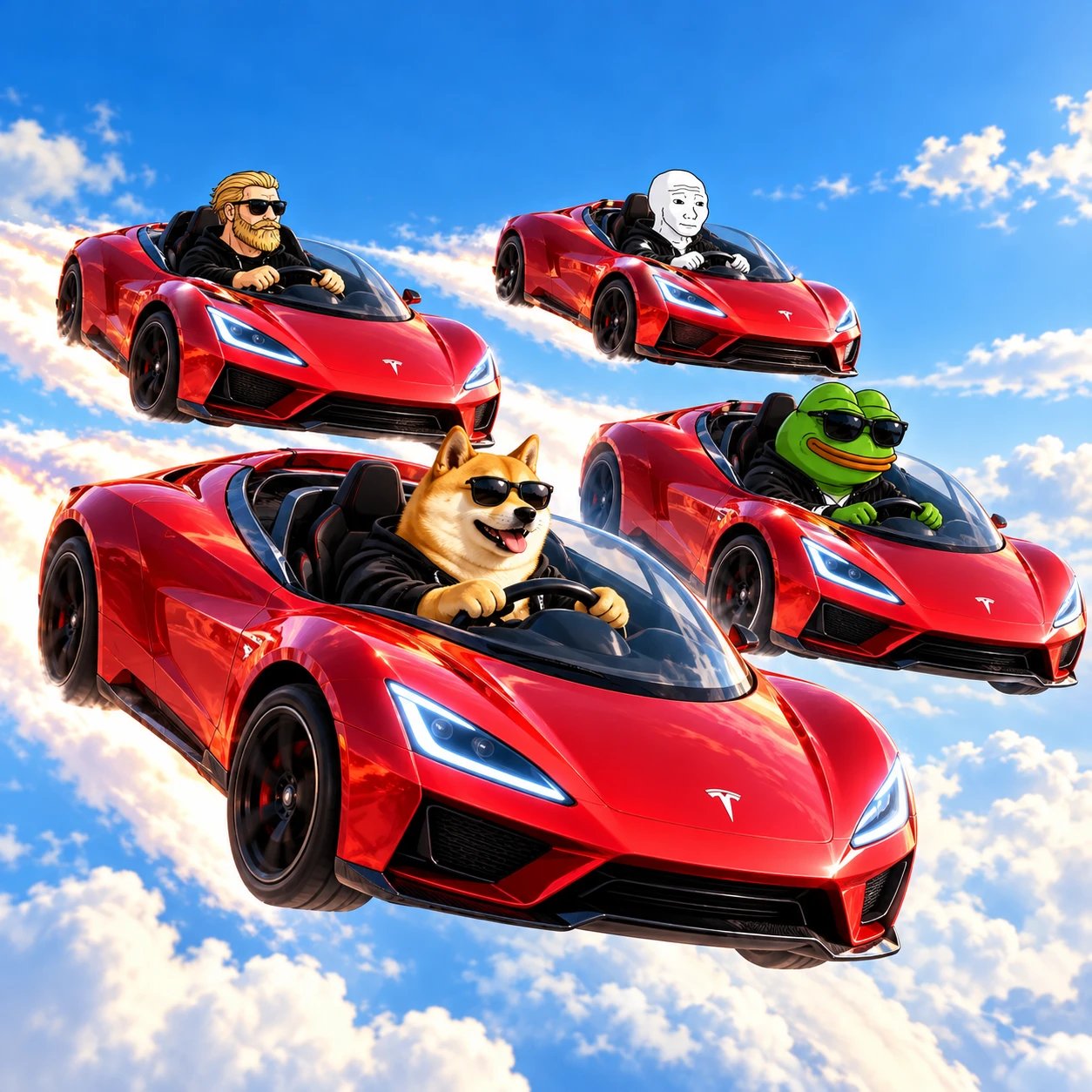 Doge leading the formation head-on
